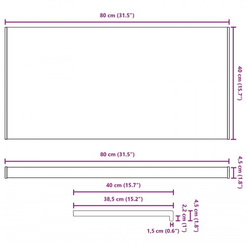 Vindueskarm Sort med træstruktur 80 x 40 x 4,5 cm