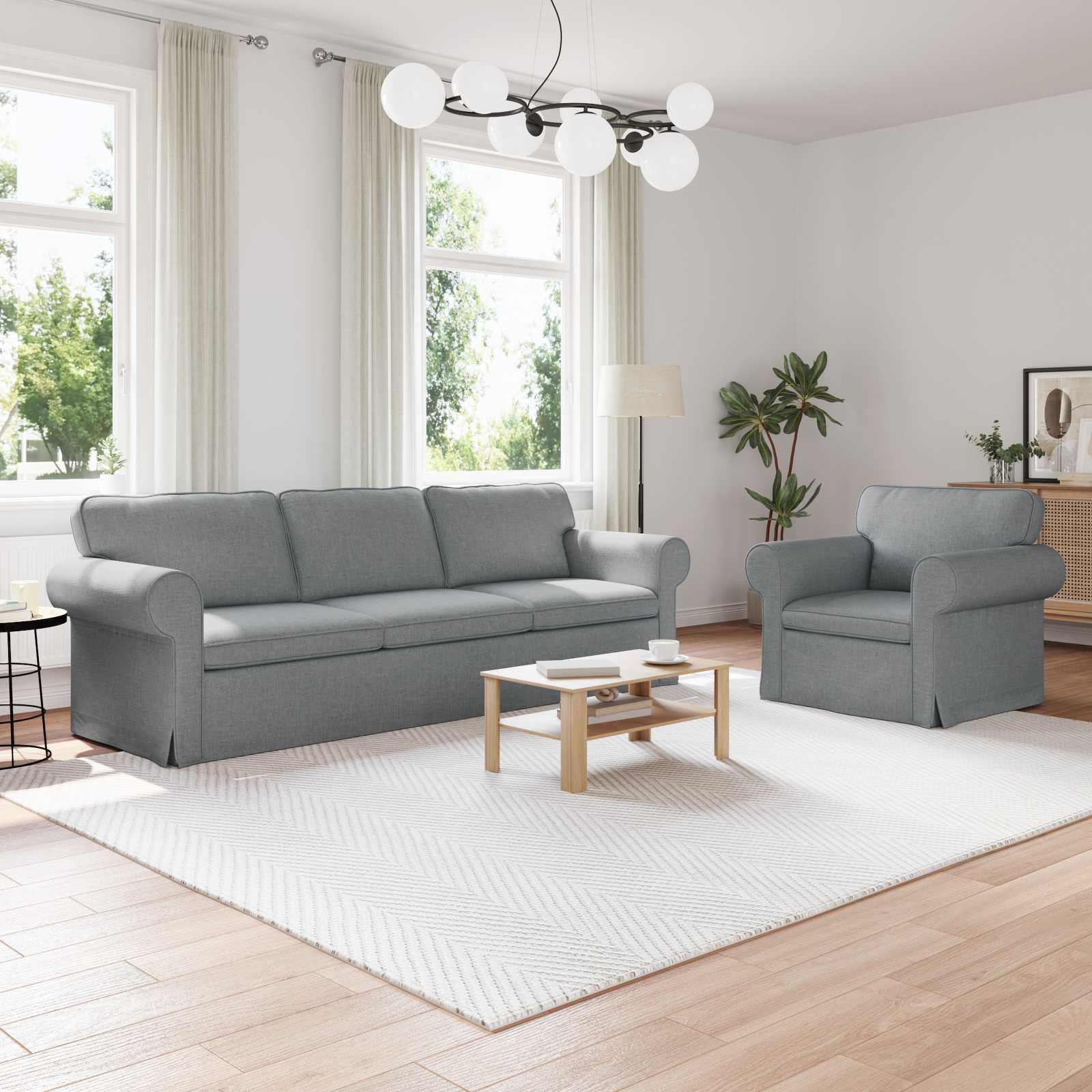 Sofa Sæt 2 Dele 155 X 82 X 80 Cm Stof - Lysegrå / 1-Sæder +3-Sæder (210 cm)
