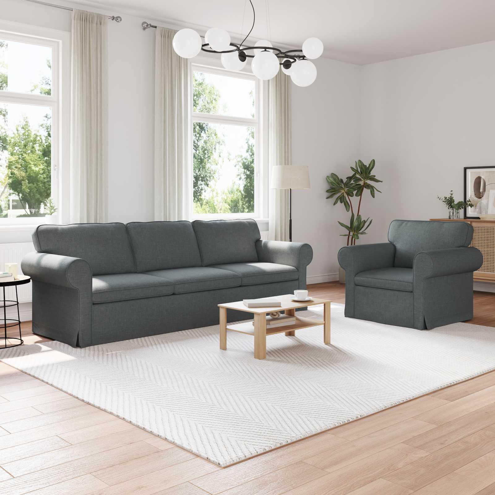 Sofa Sæt 2 Dele 155 X 82 X 80 Cm Stof - Mørkegrå / 1-Sæder +3-Sæder (210 cm)