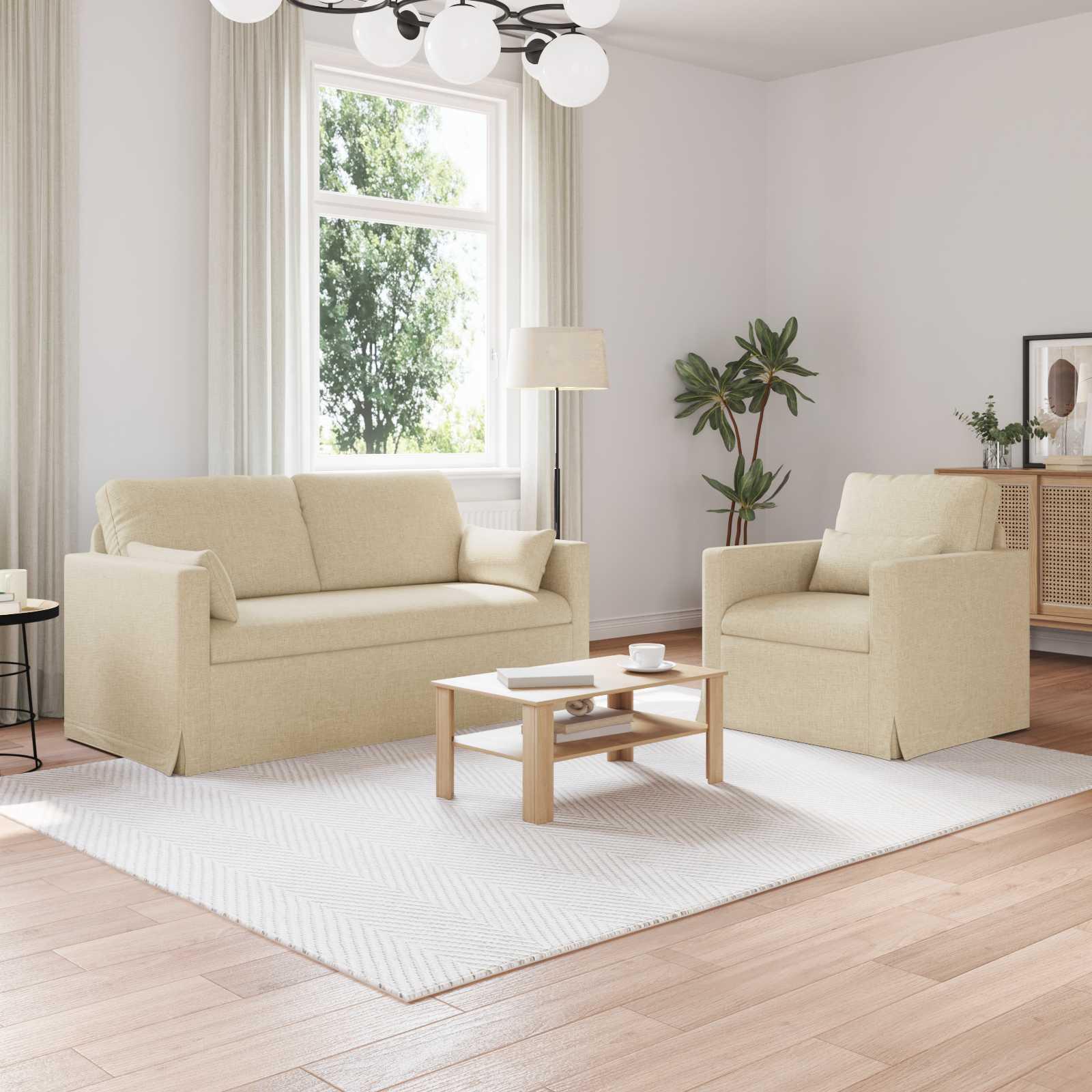 Sofa sæt i stof - 2 dele, creme, modulært design (158 × 78 × 80 cm + 78 × 78 × 80 cm)