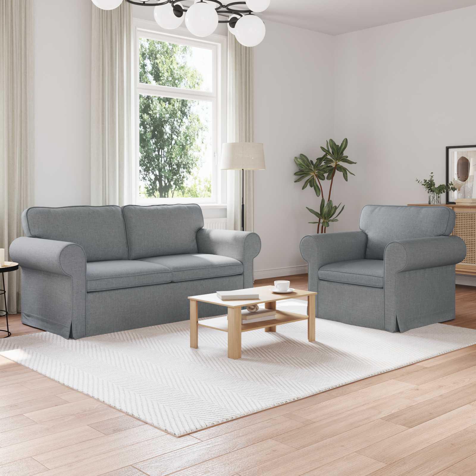 Sofa Sæt 2 Dele 155 X 82 X 80 Cm Stof - Lysegrå / 1-Sæder +2-Sæder (140 cm)