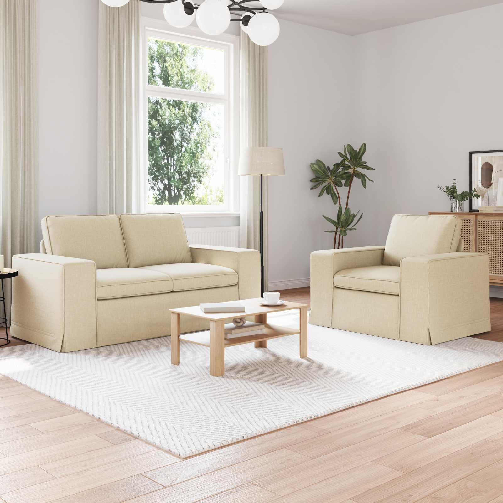 Sofa sæt i stof - 2 dele, creme, 162 × 80 × 82 cm