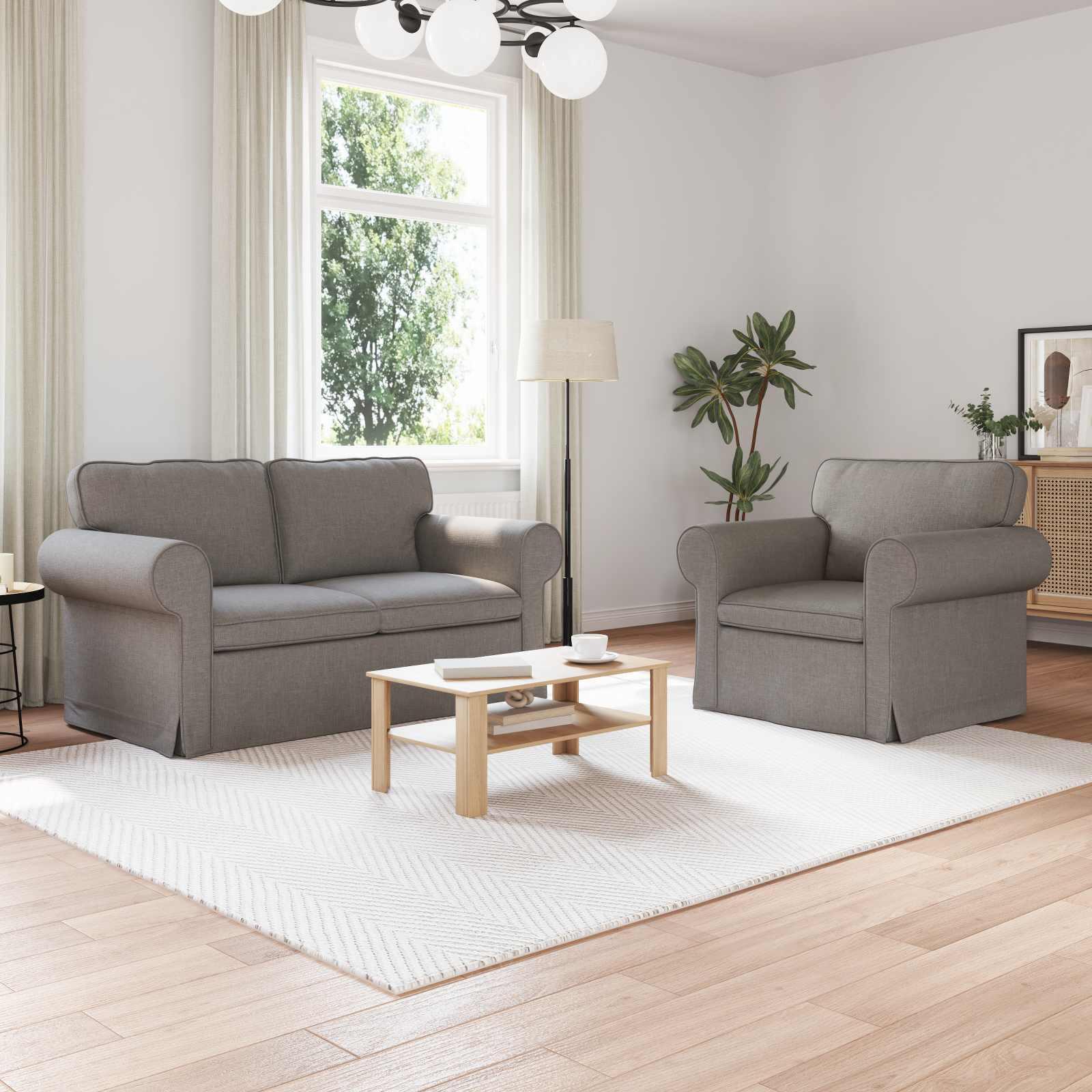 Sofa Sæt 2 Dele 155 X 82 X 80 Cm Stof - Gråbrun / 1-Sæder +2-Sæder (120 cm)