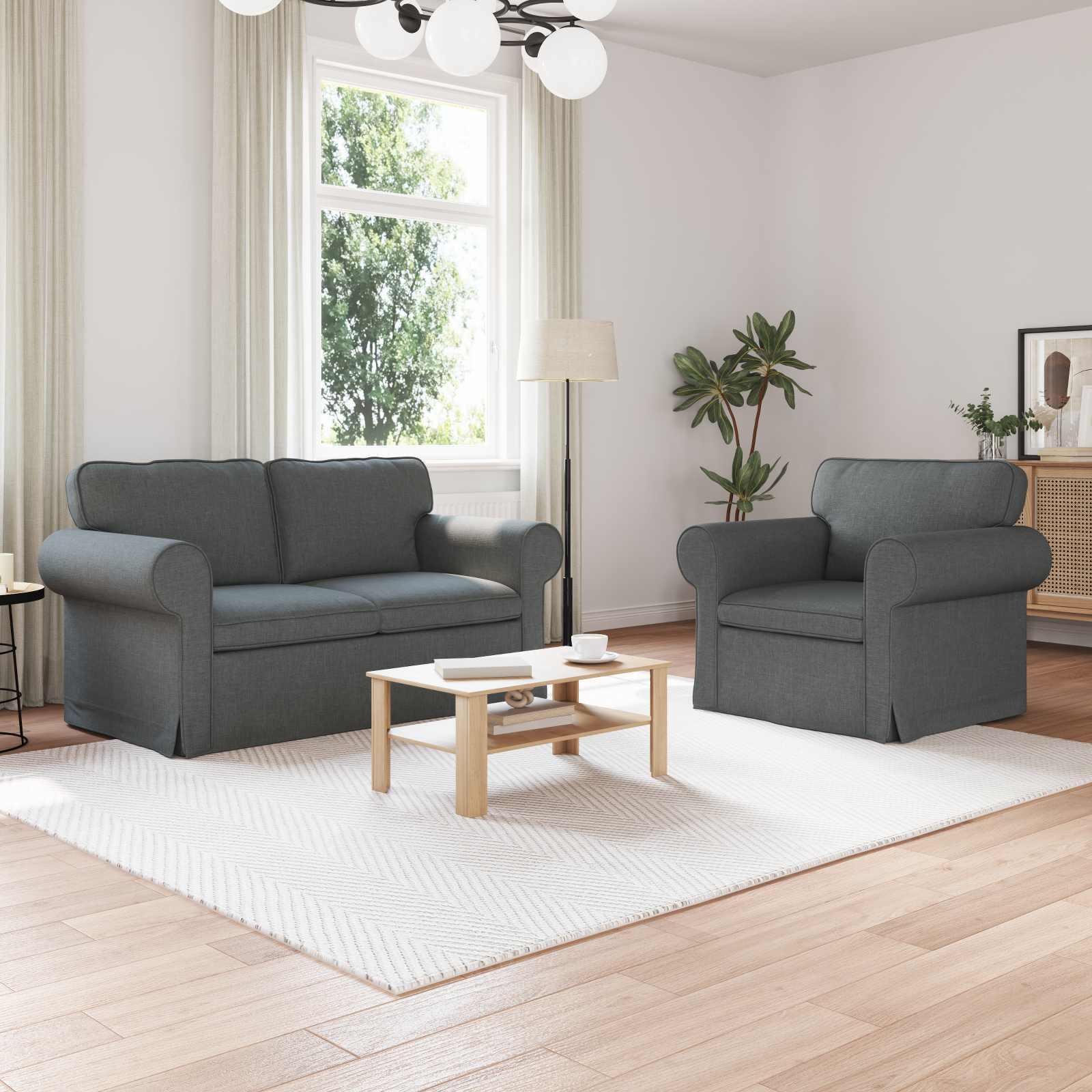 Sofa Sæt 2 Dele 155 X 82 X 80 Cm Stof - Mørkegrå / 1-Sæder +2-Sæder (120 cm)
