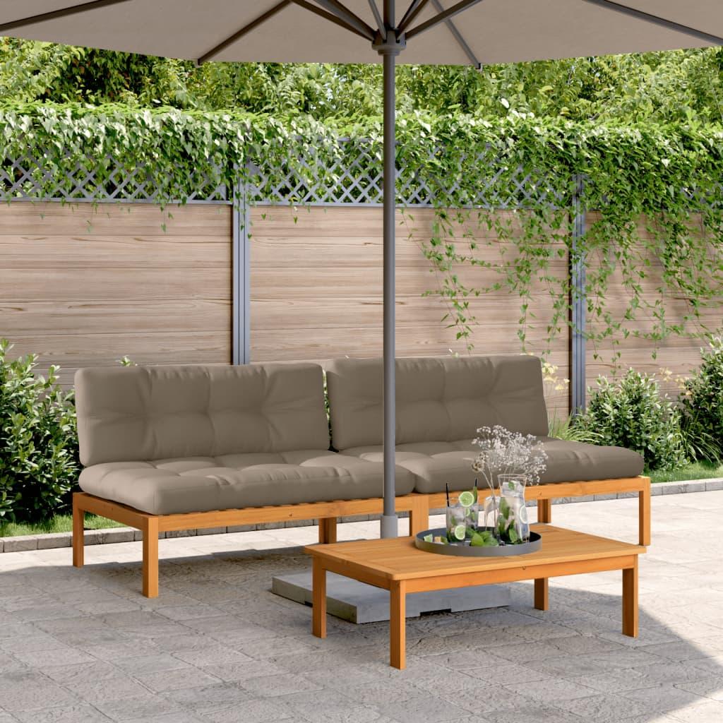 Midtermoduler til pallesofa 2 stk. med hynder massivt akacietræ