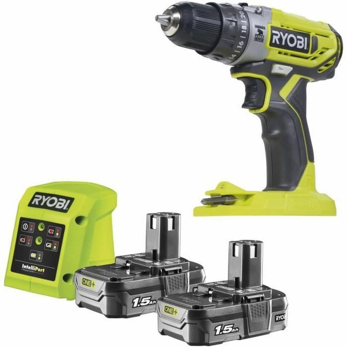 Skruemaskine 18 V Ryobi med 2x 1,5 Ah batterier og lader