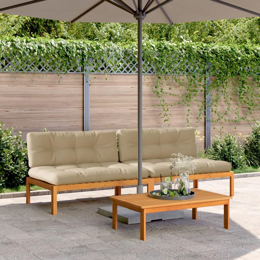 Midtermoduler til pallesofa 2 stk. med hynder massivt akacietræ