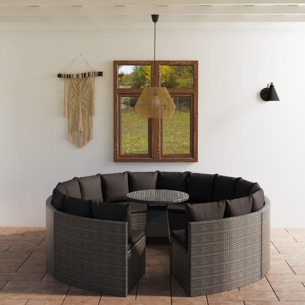 Sofasæt til haven 9 dele med hynder polyrattan grå
