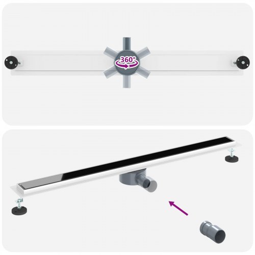 Bruseafløb Glasdæksel med 360° Siphon Sort 100 cm