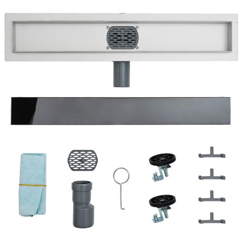 Bruseafløb Glasdæksel med 360° Siphon Sort 60 cm