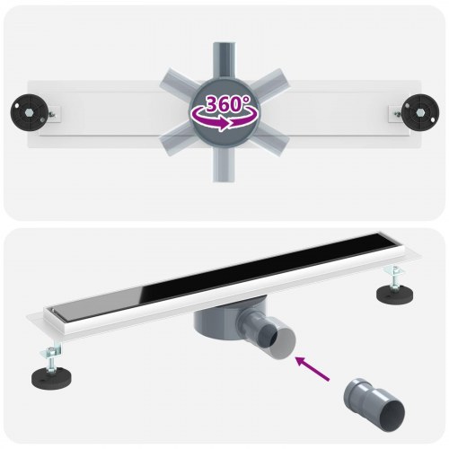 Bruseafløb Glasdæksel med 360° Siphon Sort 60 cm