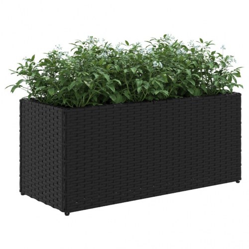 Plantekasse med hjul og 2 krukker 72x30x32 cm polyrattan sort