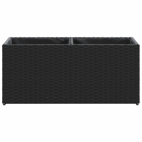 Plantekasse med hjul og 2 krukker 72x30x32 cm polyrattan sort