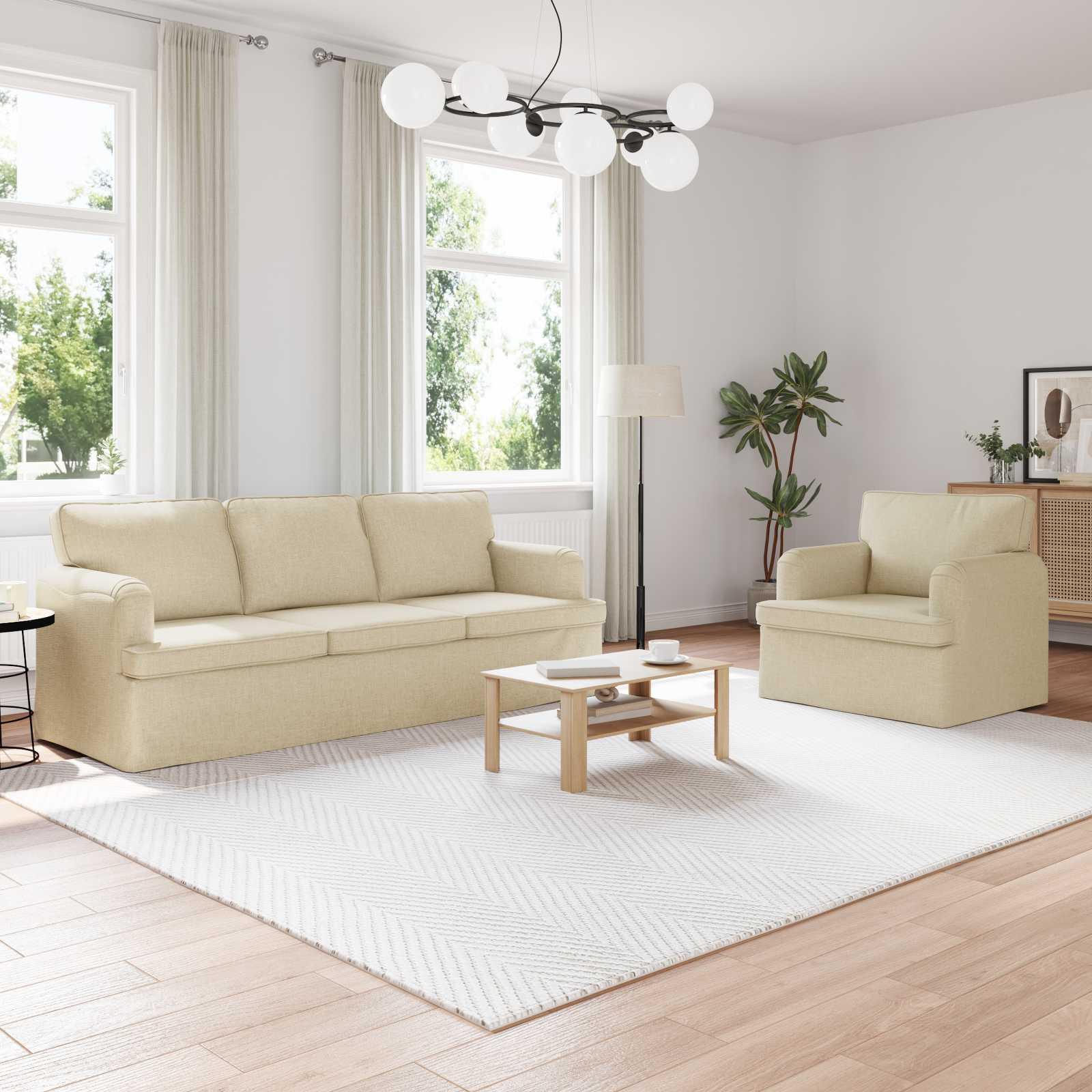 Sofa 180cm 2 stk Creme Metal