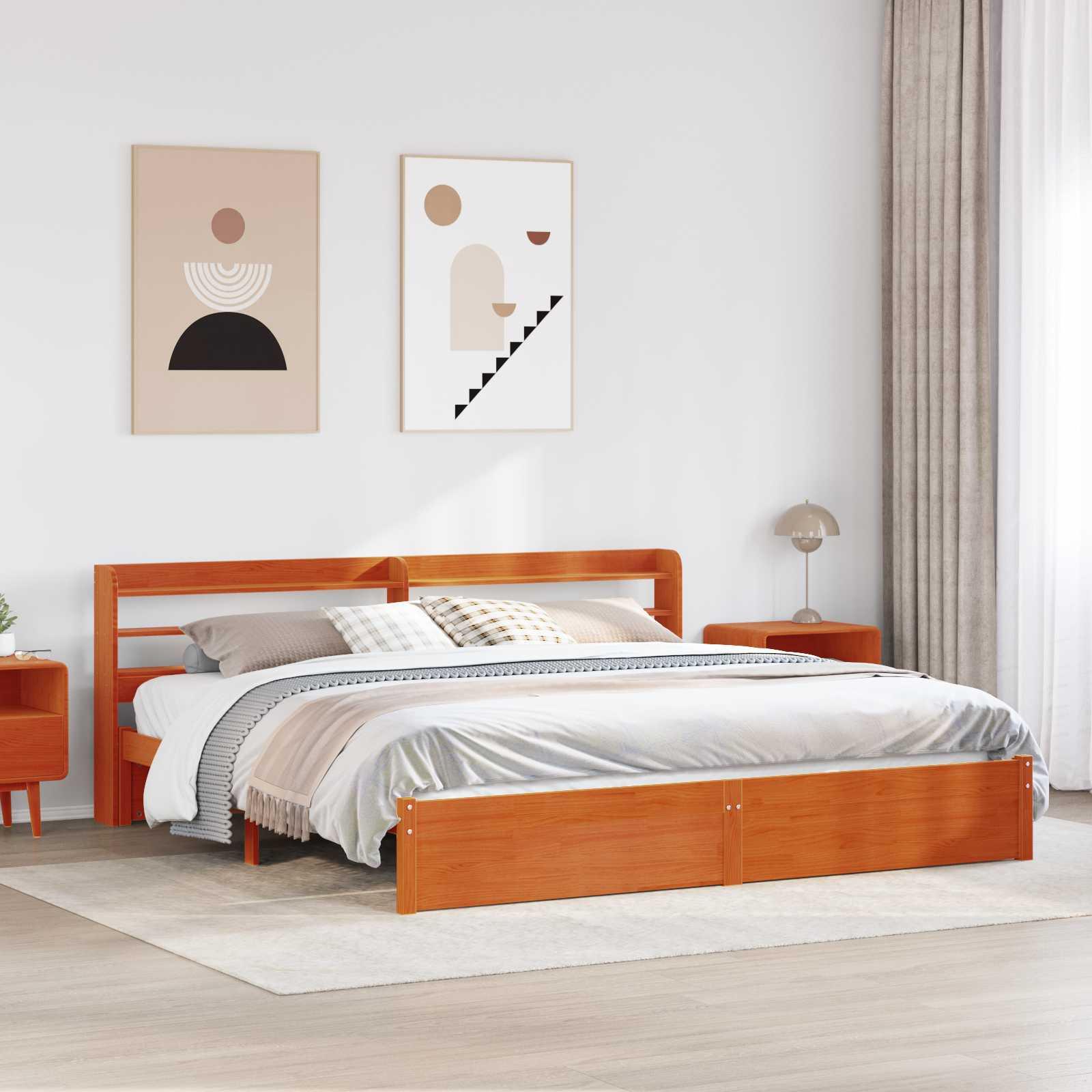 Sengestel Voks brun 200 x 200 cm Massivt fyrretræ