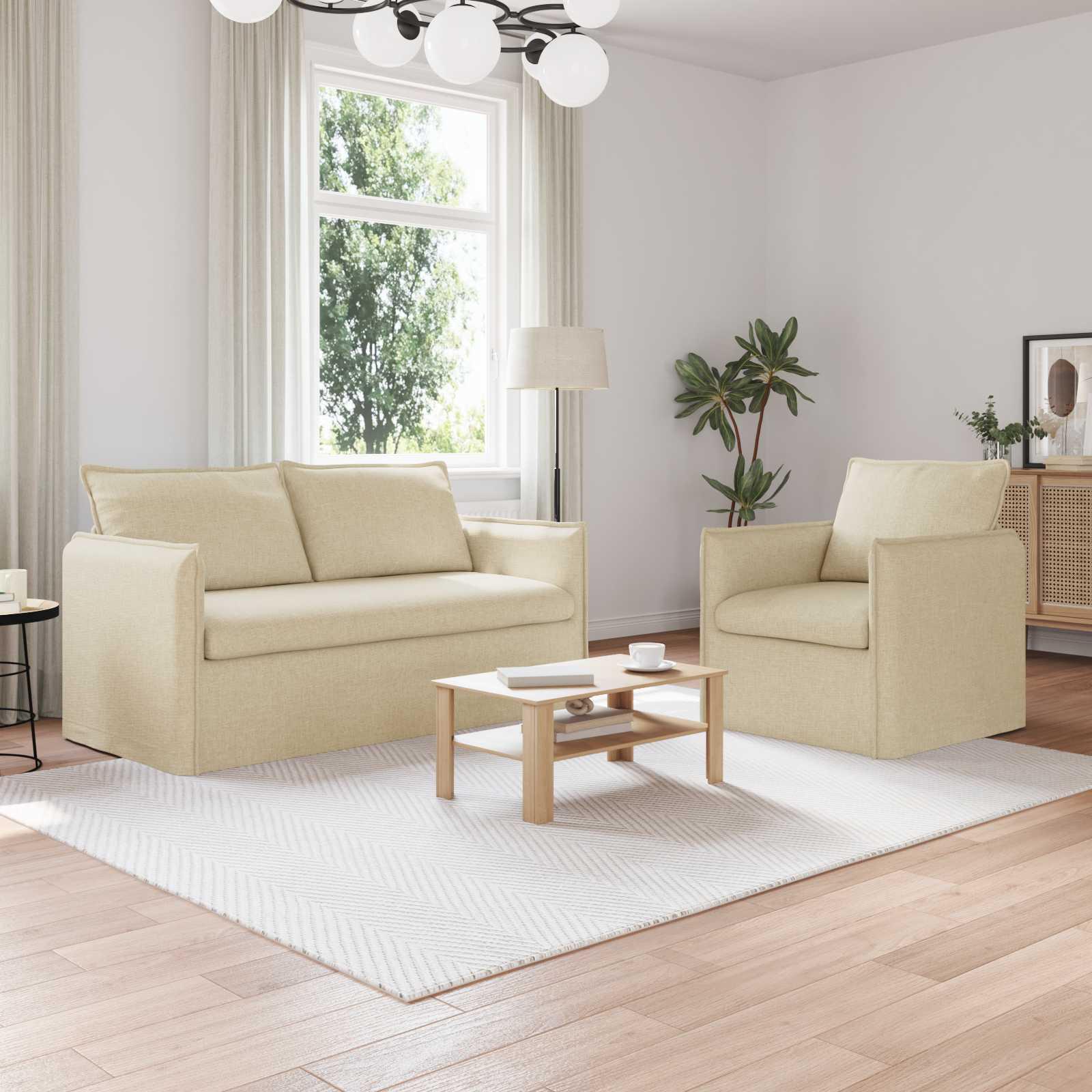 Sofa 140cm 2 stk Creme Metal