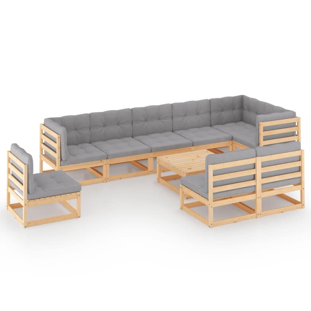 Loungesæt Til Haven 10 Dele Massivt Fyrretræ - Naturfarvet / Ja