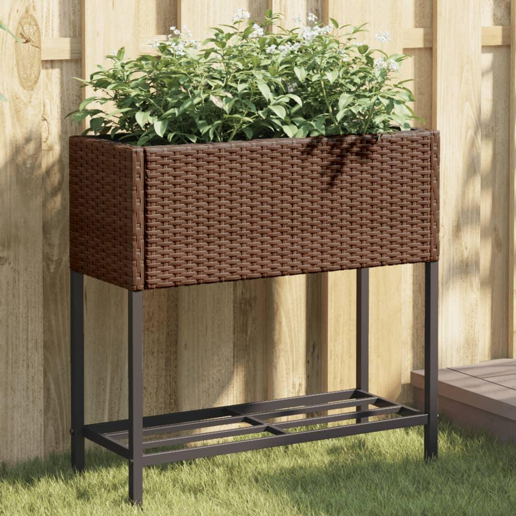 Plantekasser 2 stk. med hylde 70x28x70 cm polyrattan brun