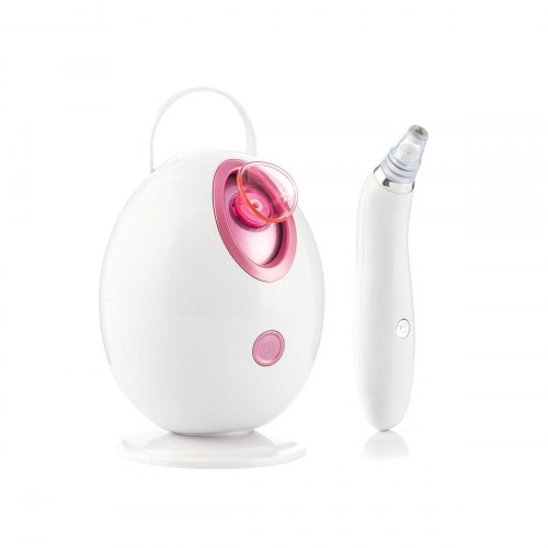 Moispa + Pore·Off - elektrisk ansigtsdamper og hudormefjerner, hvid/rosa