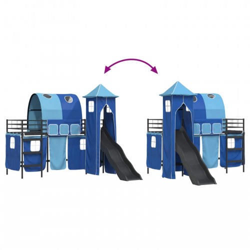 Børns Loft Seng Ramme Sort og Blå 74,5 x 190 cm Metal