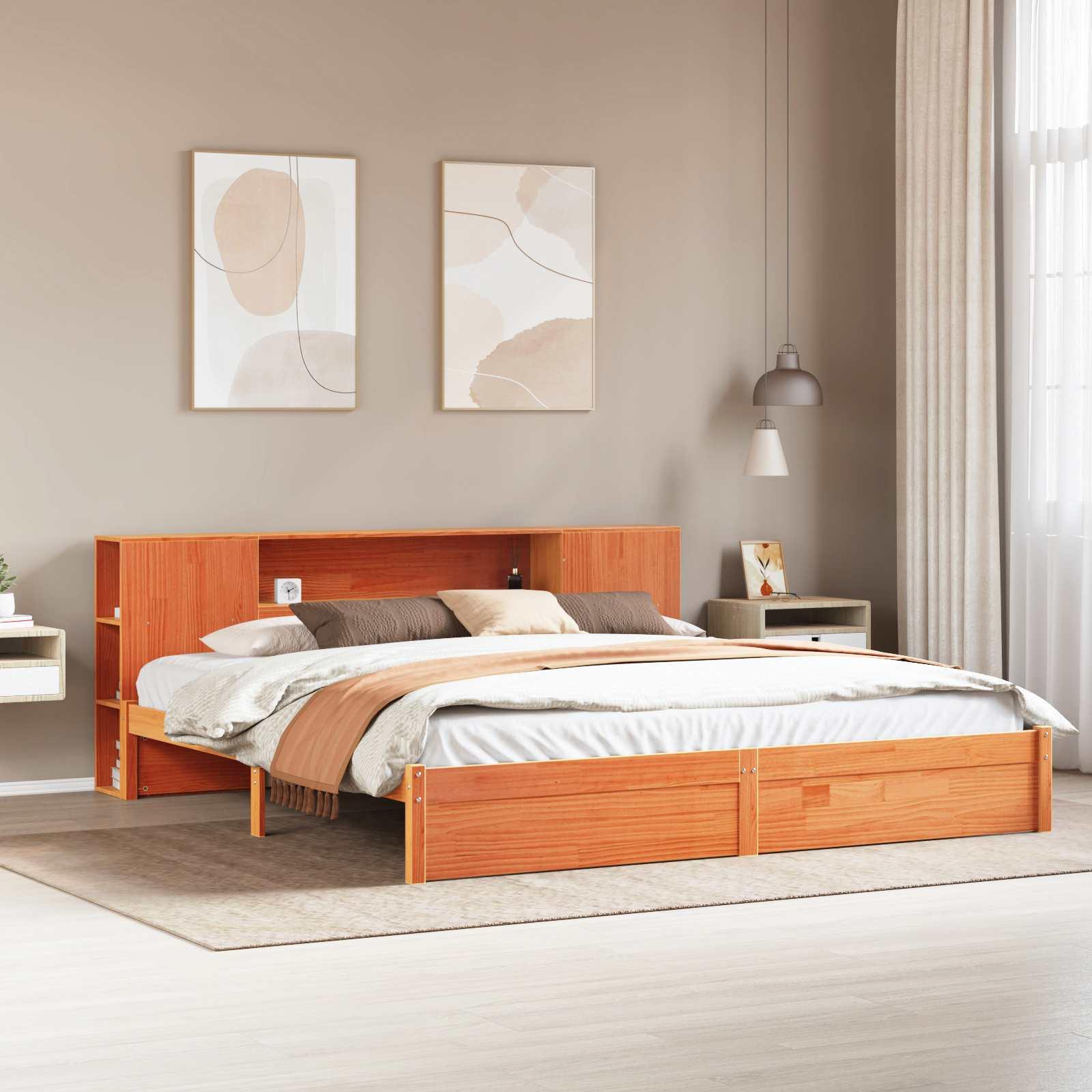 Sengestel med opbevaringshovedgavl 200x200 cm - voks brun (2 stk)