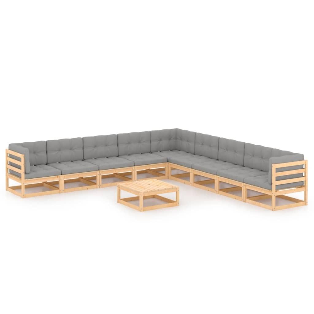 Loungesæt Til Haven 10 Dele Massivt Fyrretræ - Naturfarvet / Ja