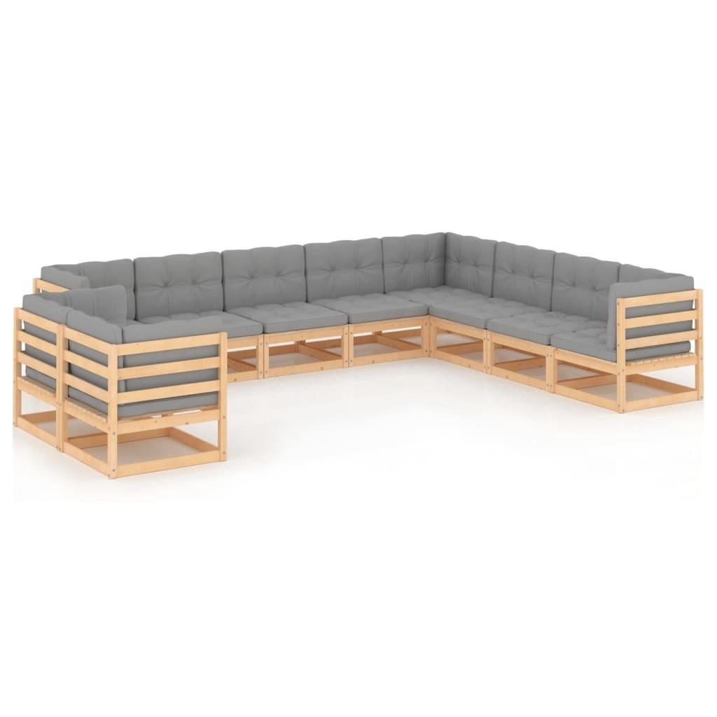 Loungesæt Til Haven 10 Dele Massivt Fyrretræ - Naturfarvet / Ja