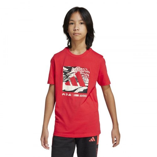 Adidas Camo Logo T-shirt til drenge - rød, 13-14 år