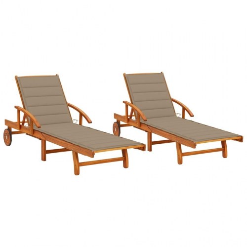 Liggestole 2 stk. med hynder - massivt akacietræ, beige