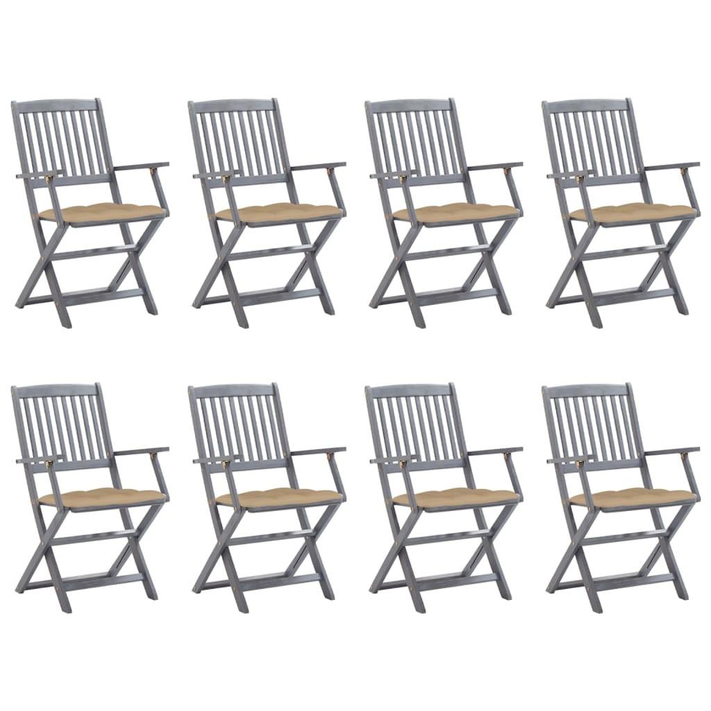 Foldbare Havestole Med Hynder Massivt Akacietræ - 8 / Beige