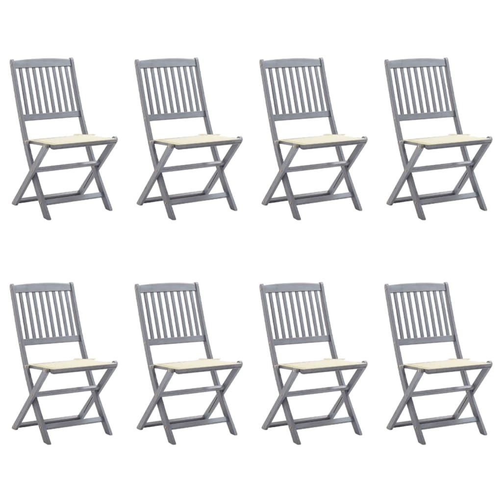 Foldbare havestole 8 stk. med hynder massivt akacietræ billede