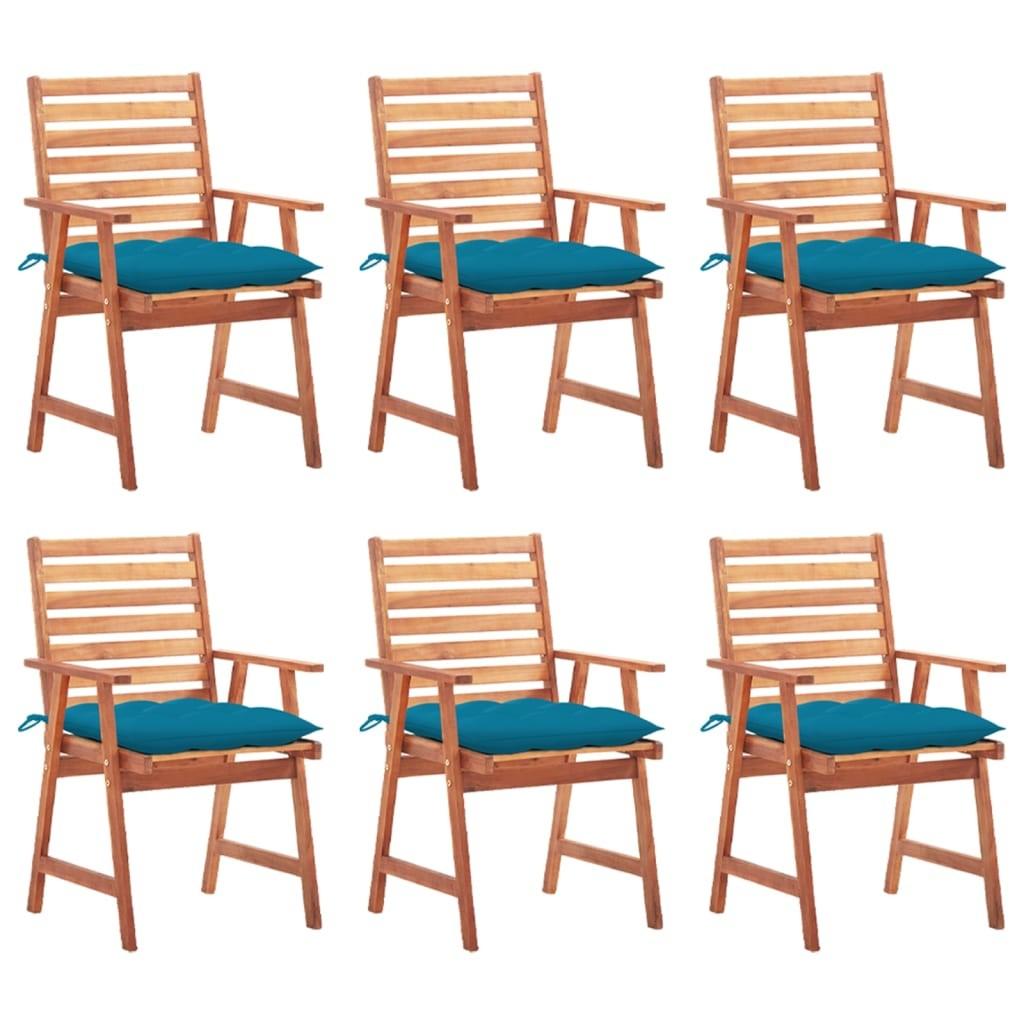Spisebordsstole til haven 6 stk. med hynder massivt akacietræ