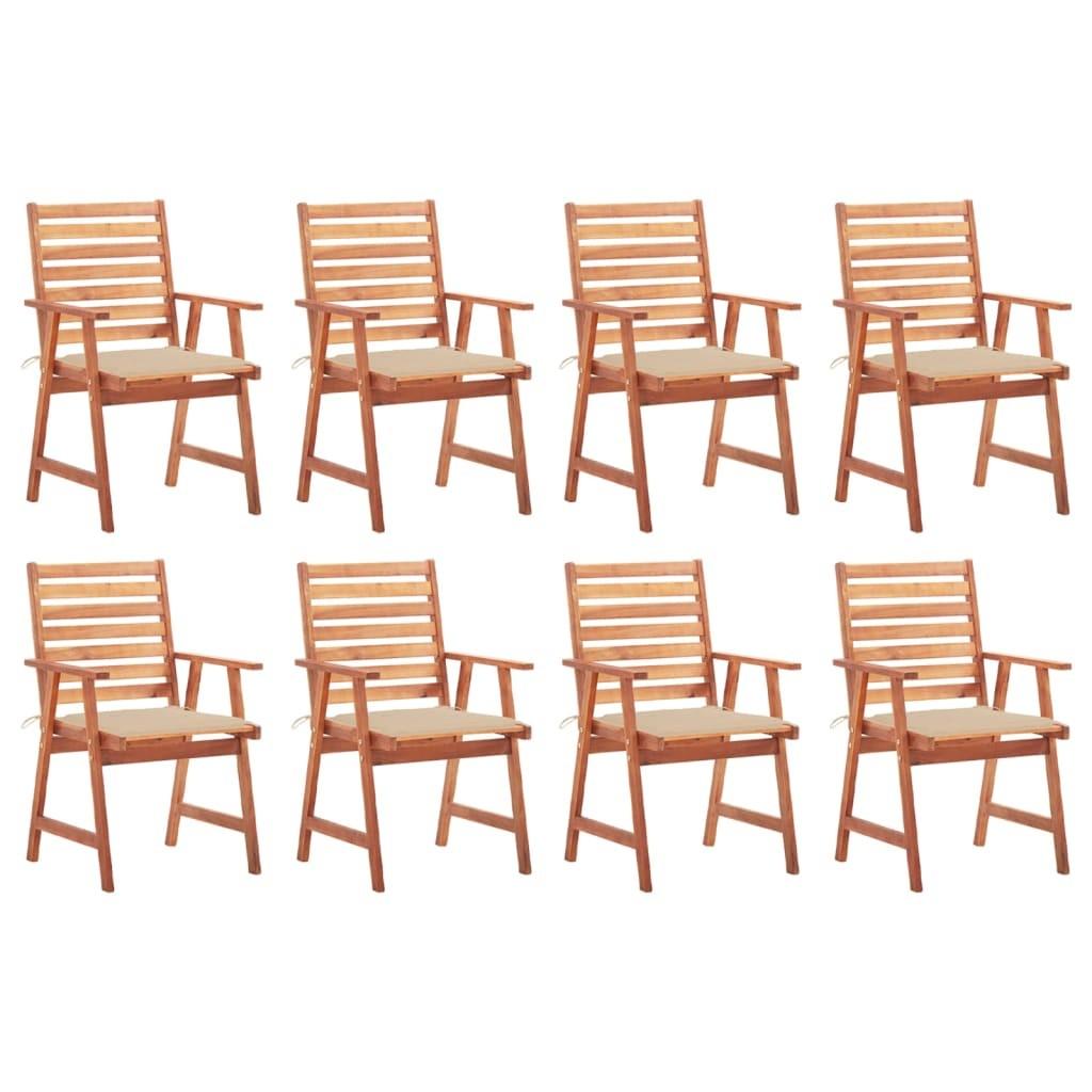 Havestole 8 stk. med hynder - massivt akacietræ, beige