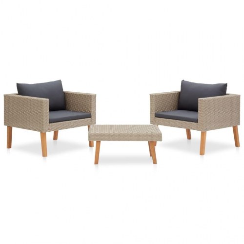 Haveloungesæt 3 dele med hynder i polyrattan - beige