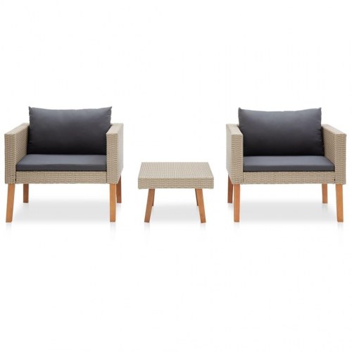 Haveloungesæt 3 dele med hynder i polyrattan - beige