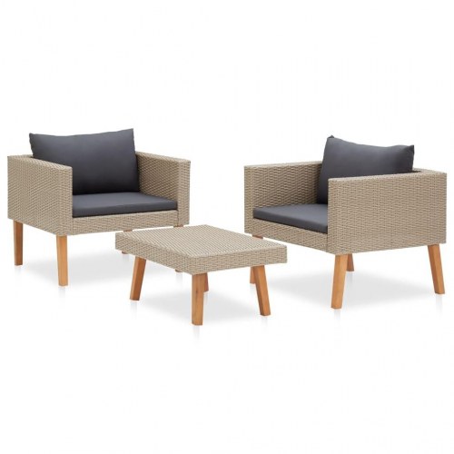 Haveloungesæt 3 dele med hynder i polyrattan - beige