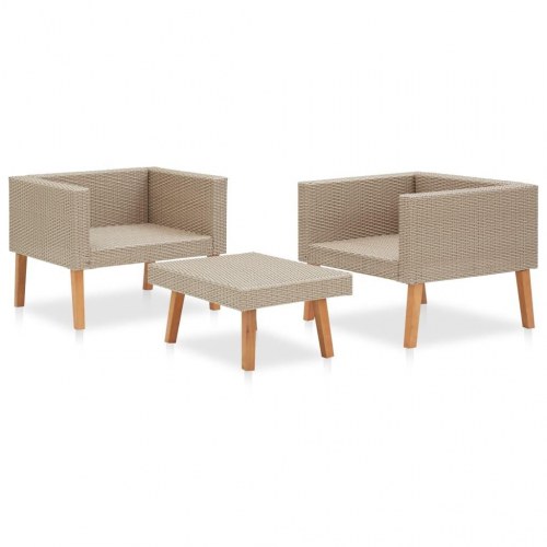 Haveloungesæt 3 dele med hynder i polyrattan - beige