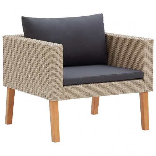 Haveloungesæt 3 dele med hynder i polyrattan - beige
