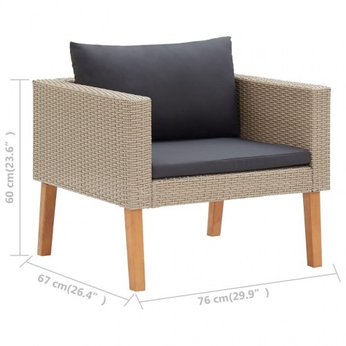 Haveloungesæt 3 dele med hynder i polyrattan - beige