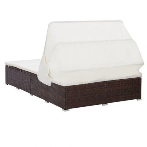 2-personers solseng med hynde polyrattan brun