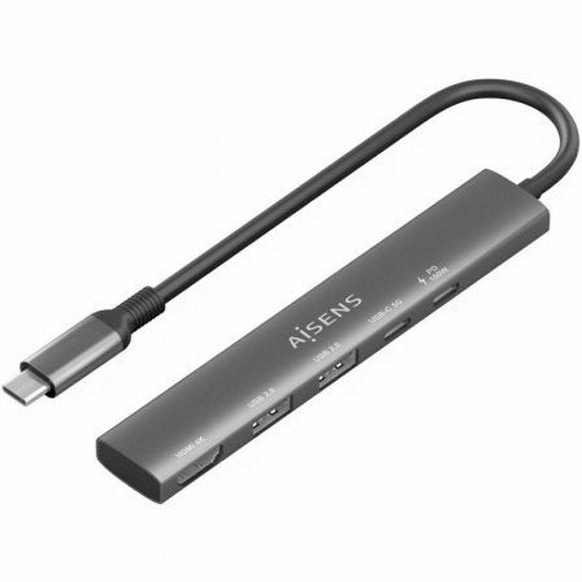 Aisens ASUC-5P022-GR USB-C hub 5-i-1 - grå, 100 W
