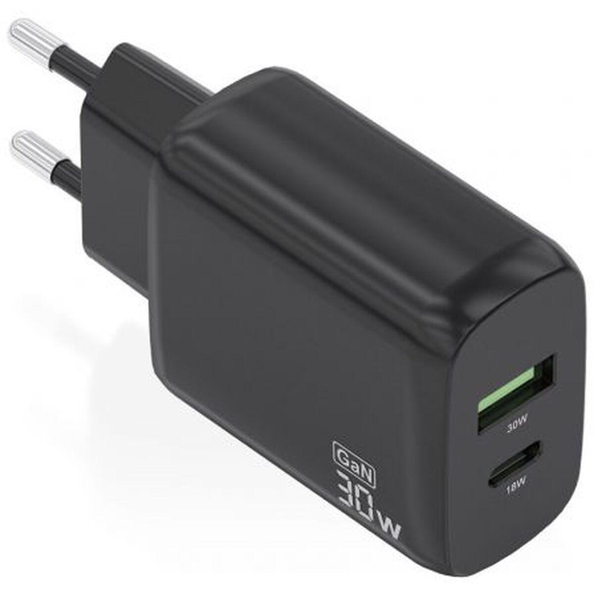 Aisens A110-0924 vægoplader - sort, GaN, USB‑C PD 3.0/USB‑A QC 3.0