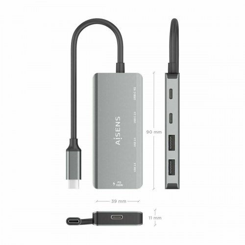 Aisens A109-0946 USB-C hub - grå, 100 W PD, USB 3.0/2.0