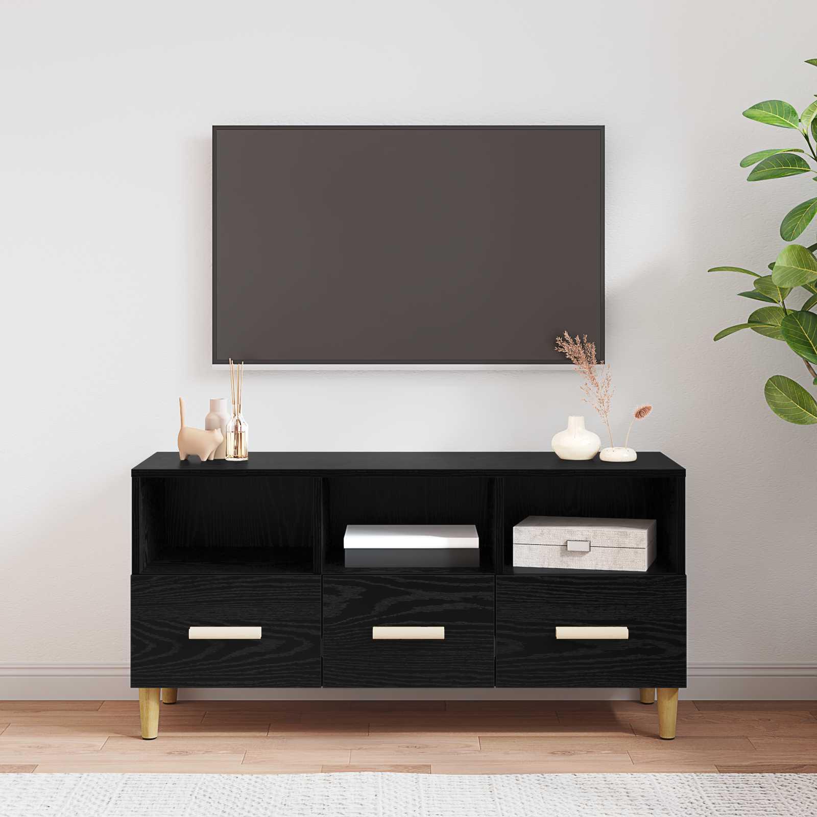 TV-skab med skuffe Sort eg 102 x 35,5 x 50 cm Konstrueret træ