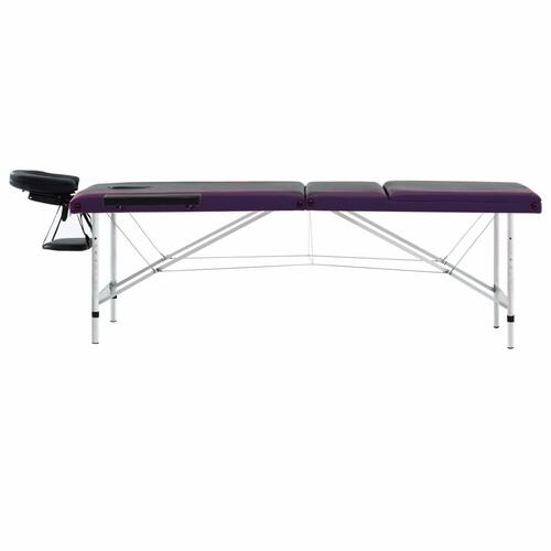 Sammenfoldeligt massagebord aluminiumsstel 3 zoner sort lilla