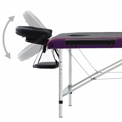 Sammenfoldeligt massagebord aluminiumsstel 3 zoner sort lilla