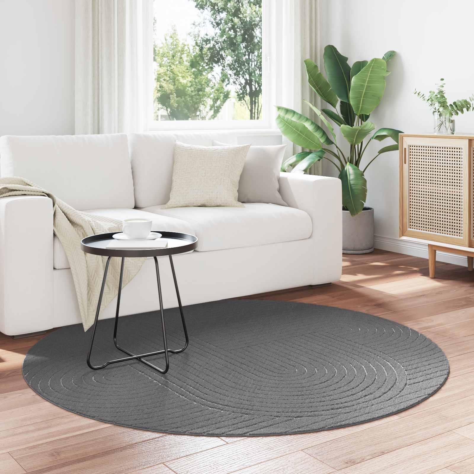 Rundt områdetæppe Ø 200 cm - Palmeras, antracit, polyester
