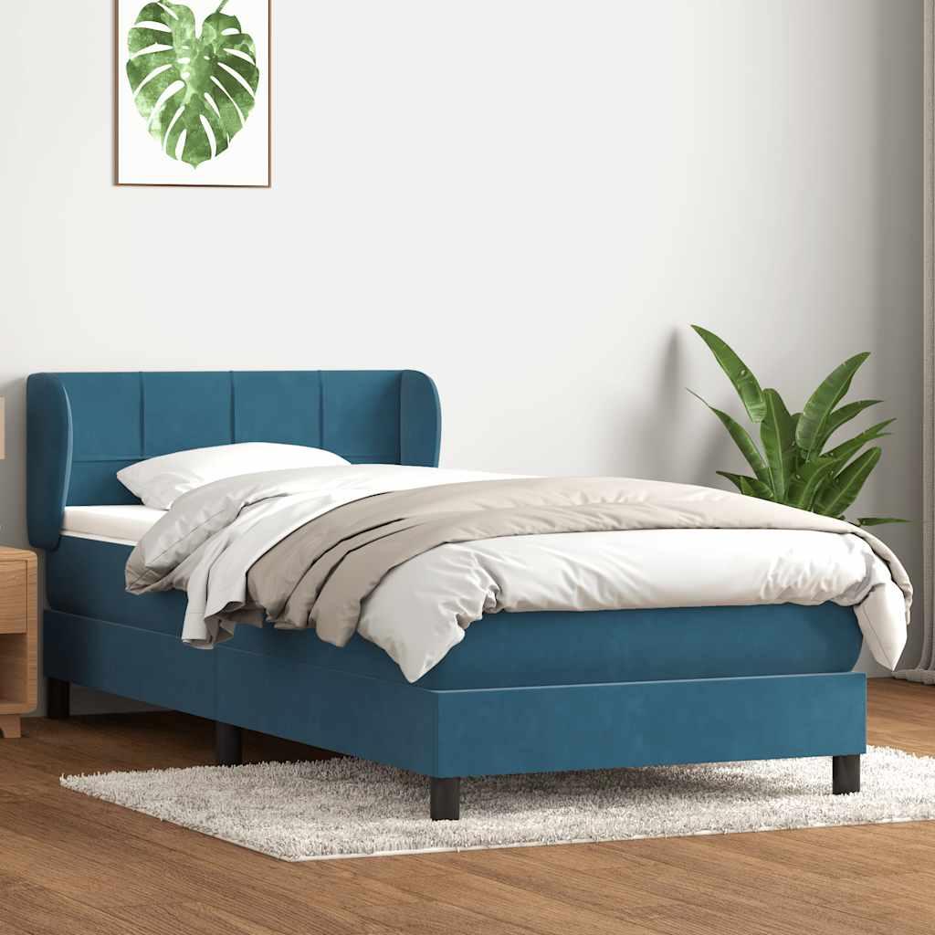 Kontinentalseng med madras mørkeblå 80x210 cm fløjl