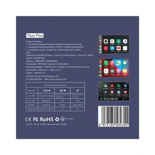 Carlinkit PC200 TBox Plus trådløs AI-adapter - Android 13, 8/128 GB - blå