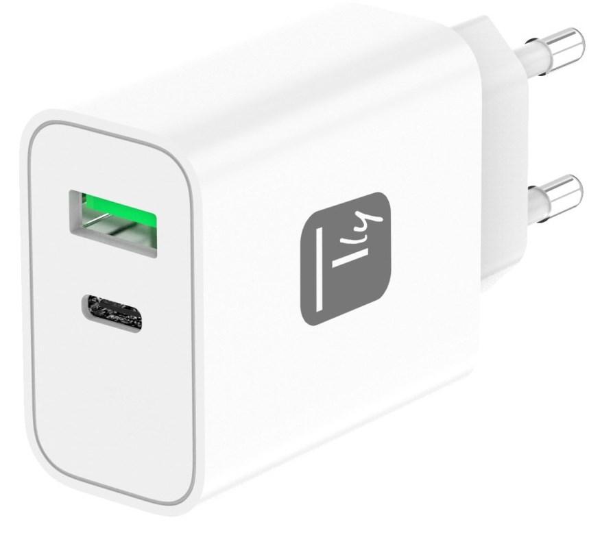 TECHly IPW-USB-30WACG vægoplader 30 W - USB-A + USB-C, hurtig opladning, hvid billede